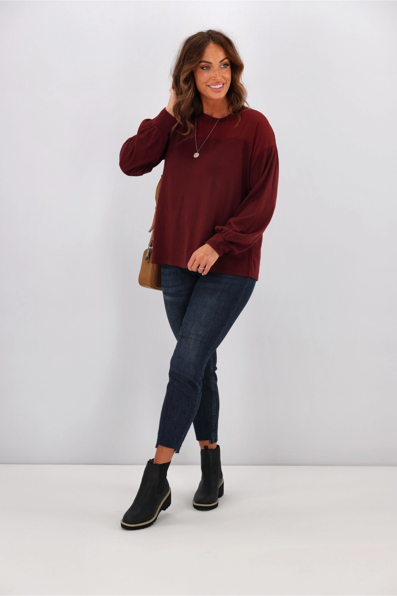 Alpine by Shine On Fleur Chiffon Yoke Merino Top Claret