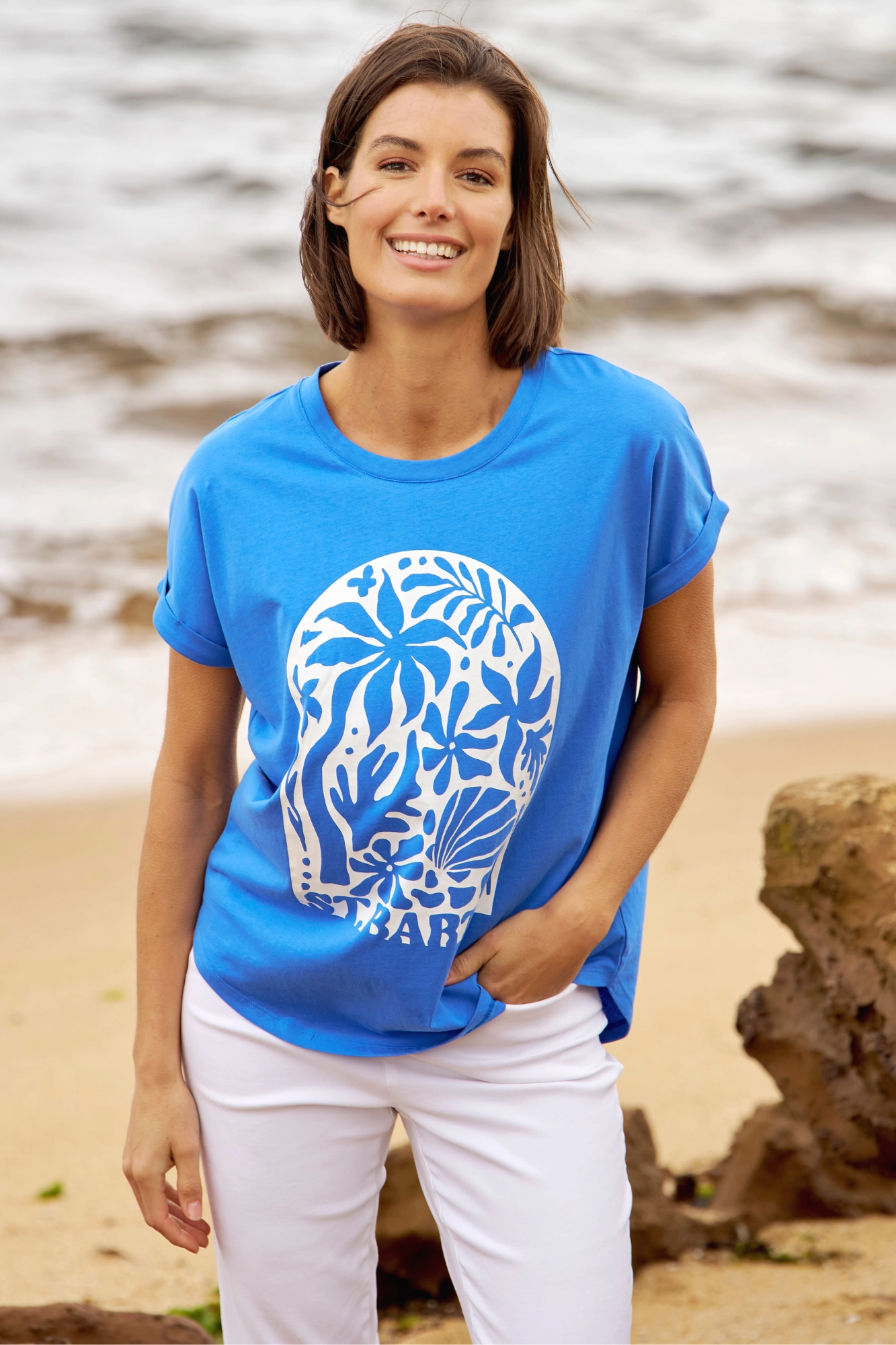 Betty Basics Hailey Short Sleeve Tee St. Palms Print