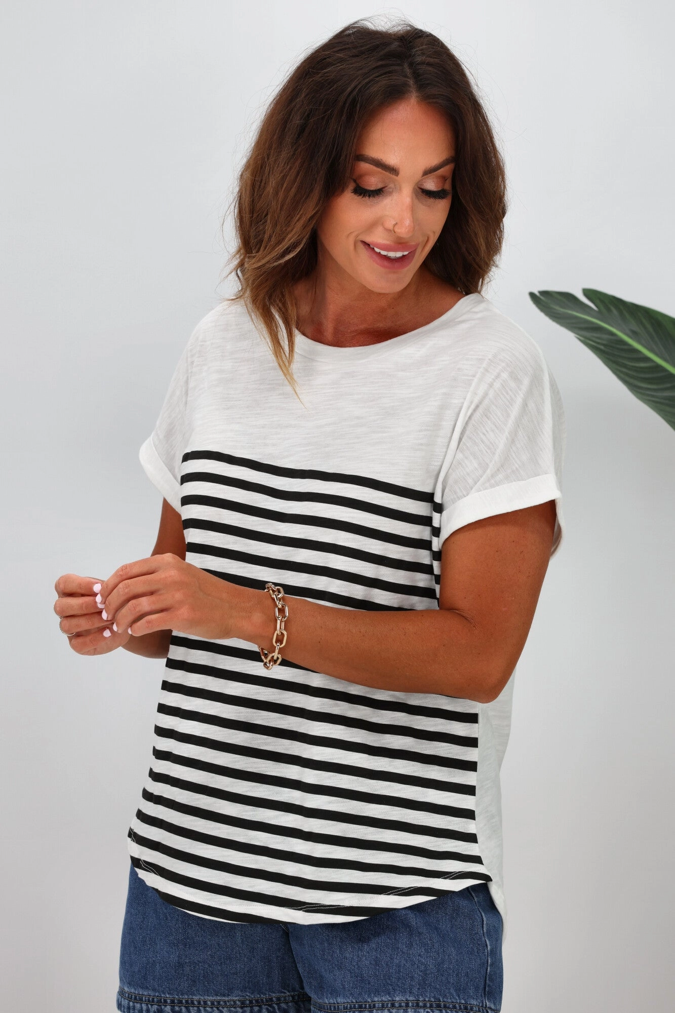 Betty Basics Hailey Short Sleeve Tee White Black Stripe