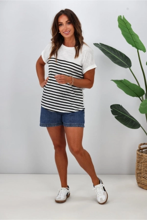 Betty Basics Hailey Short Sleeve Tee White Black Stripe