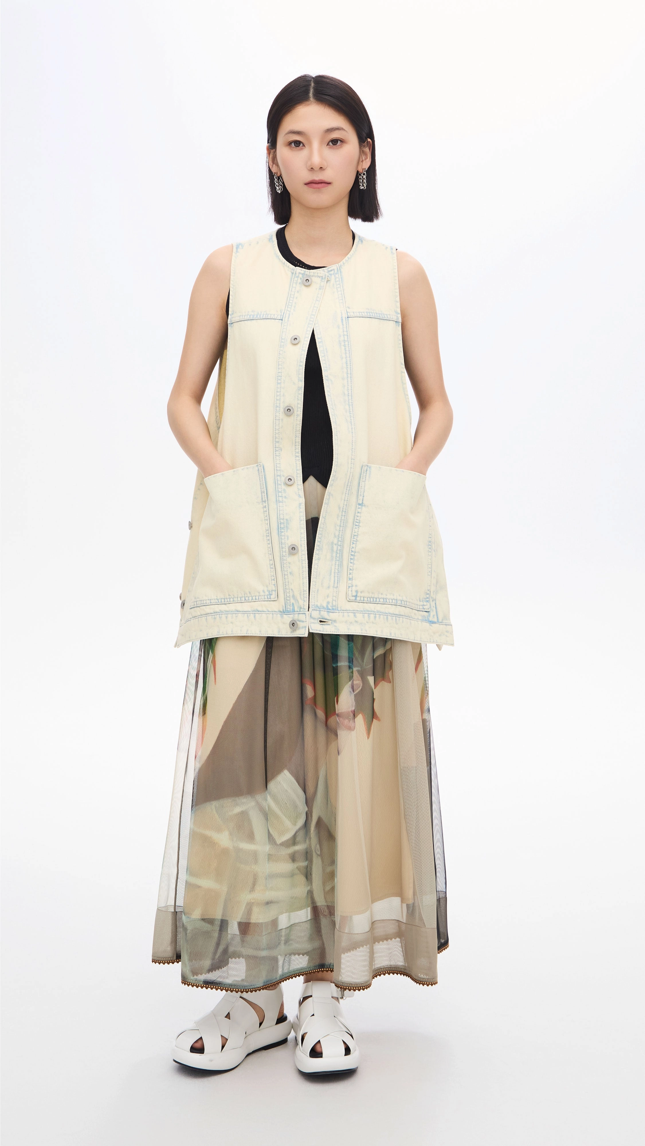 Bleach-washed Denim Waistcoat