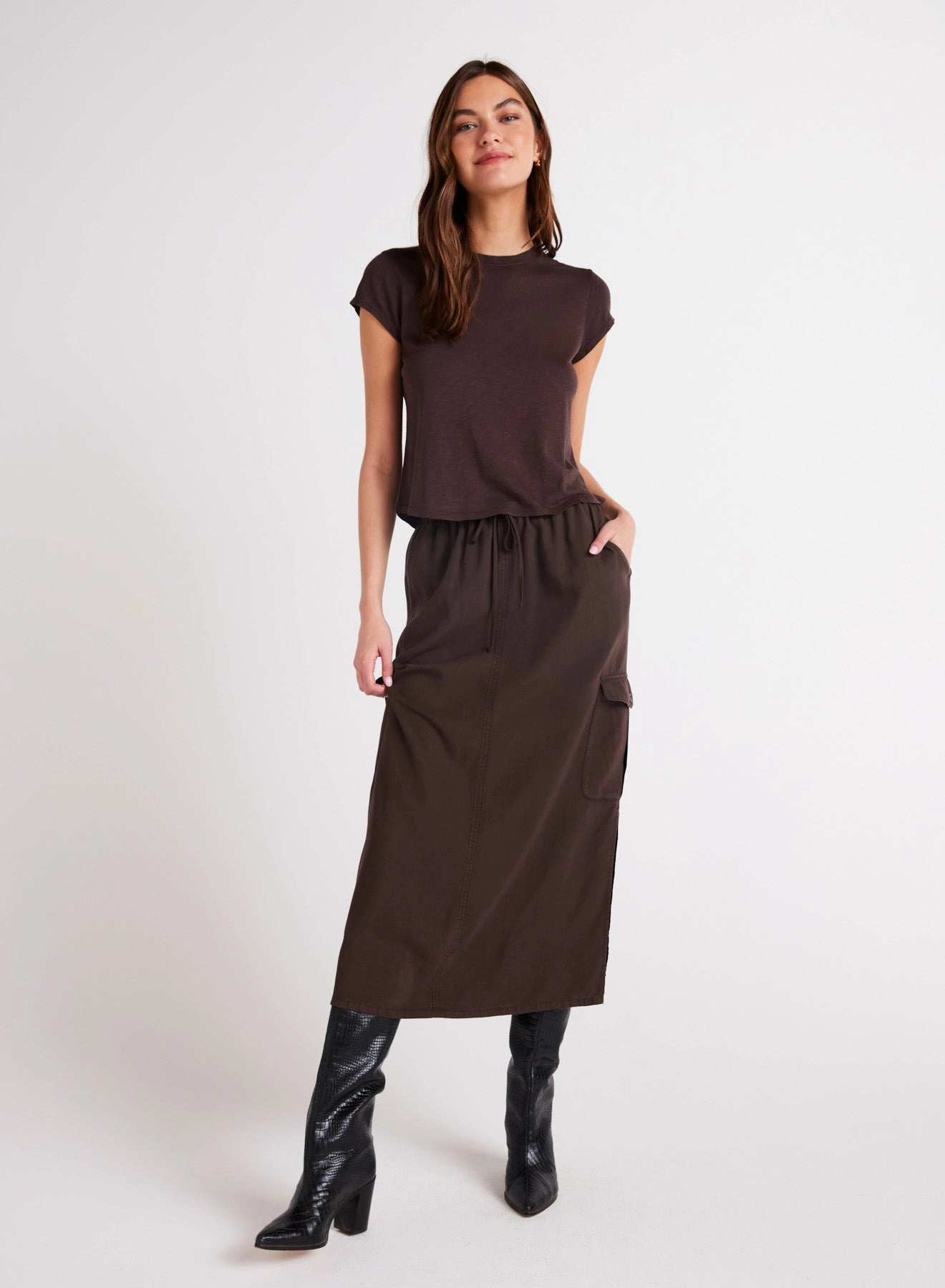 Cargo Midi Skirt - Chestnut Brown