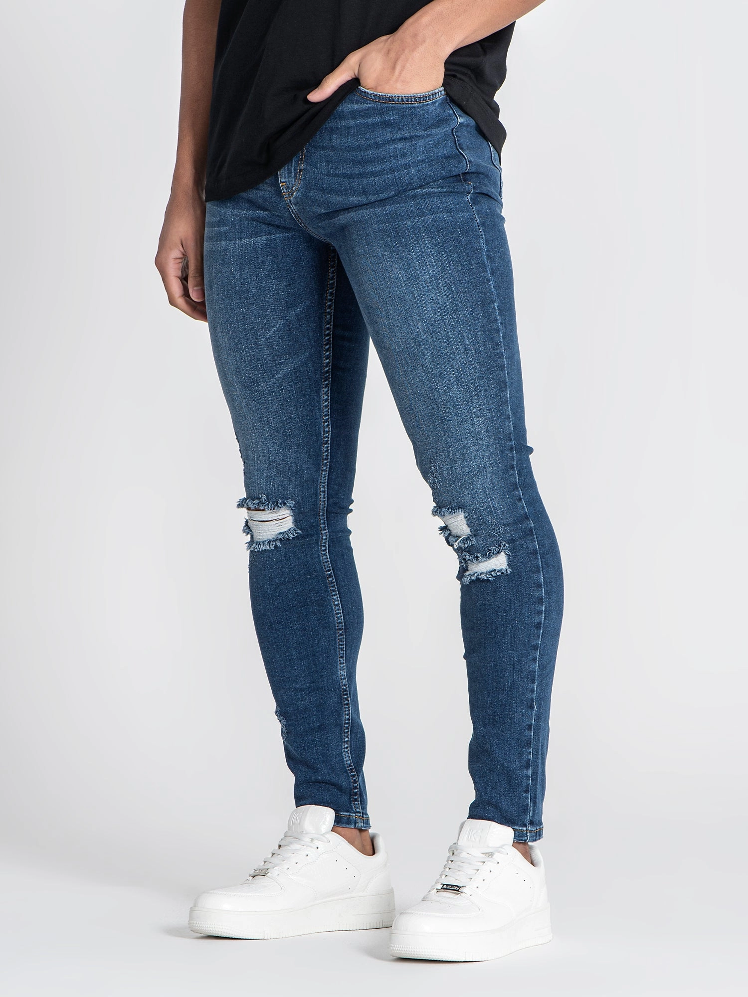Dark Blue Core Ripped Slim Fit Jeans