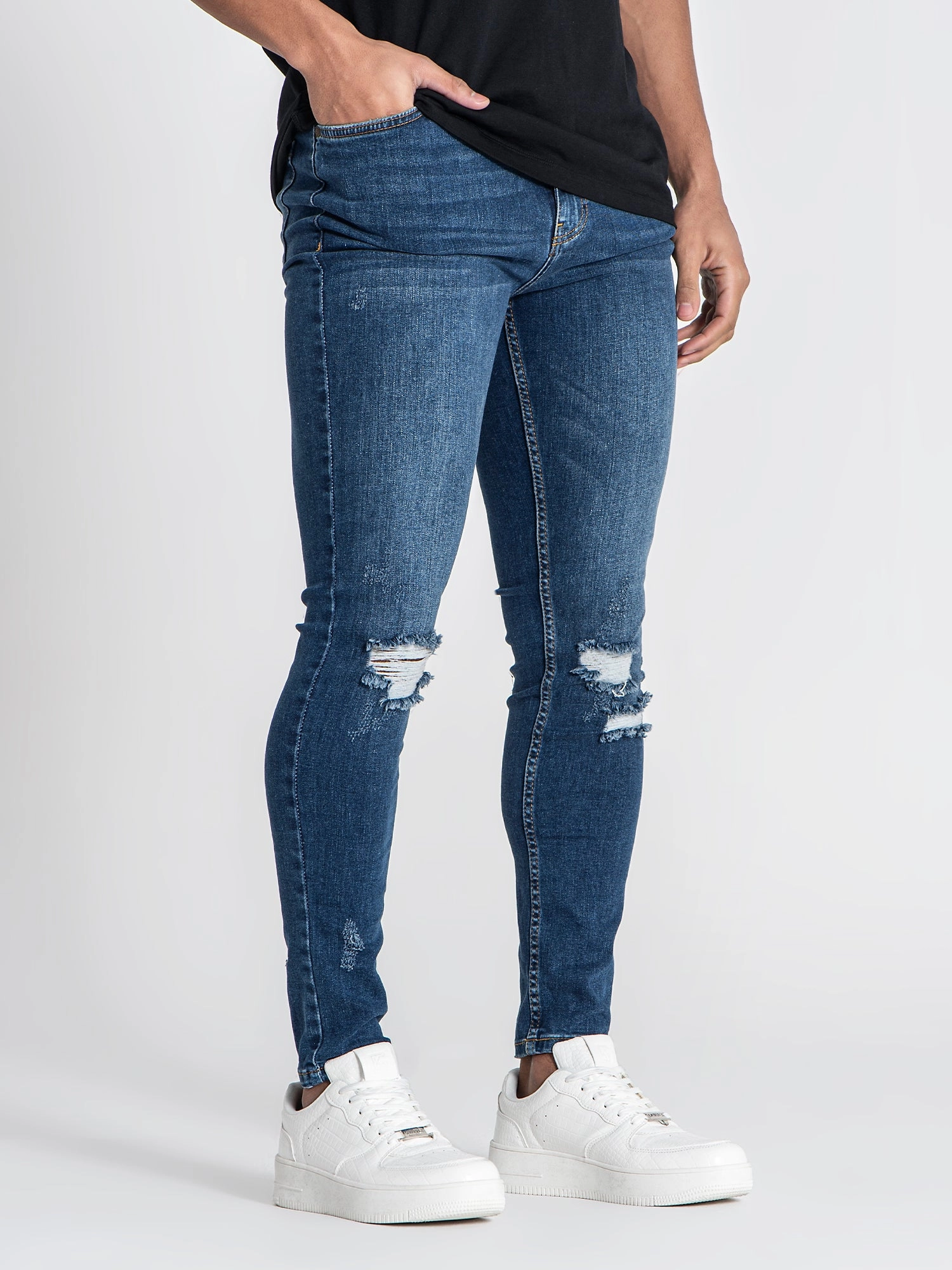 Dark Blue Core Ripped Slim Fit Jeans