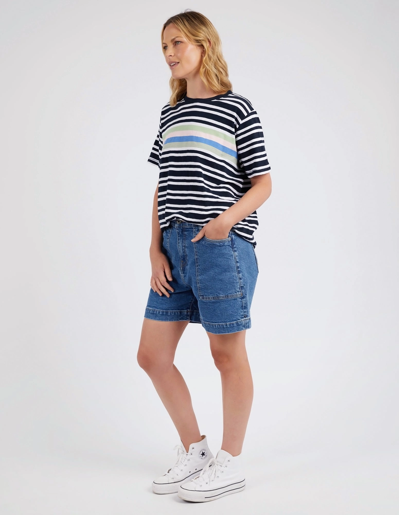 Elm Aligner Tee Navy and White Stripe