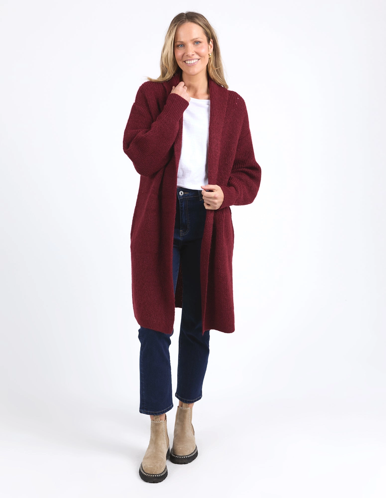 Elm Sylvie Longline Cardi Merlot