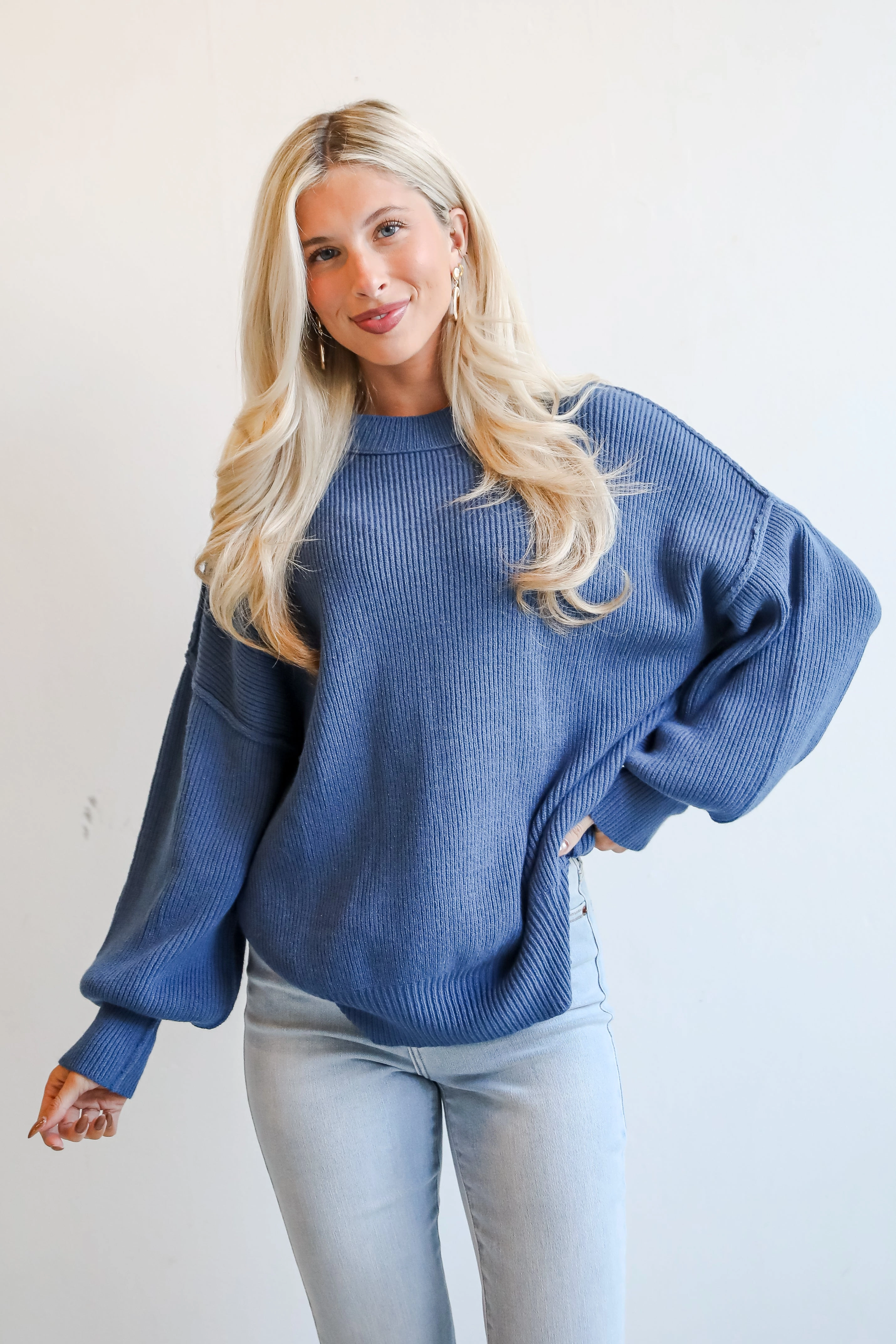 FINAL SALE - Curated Look Blue Oversized Sweater
