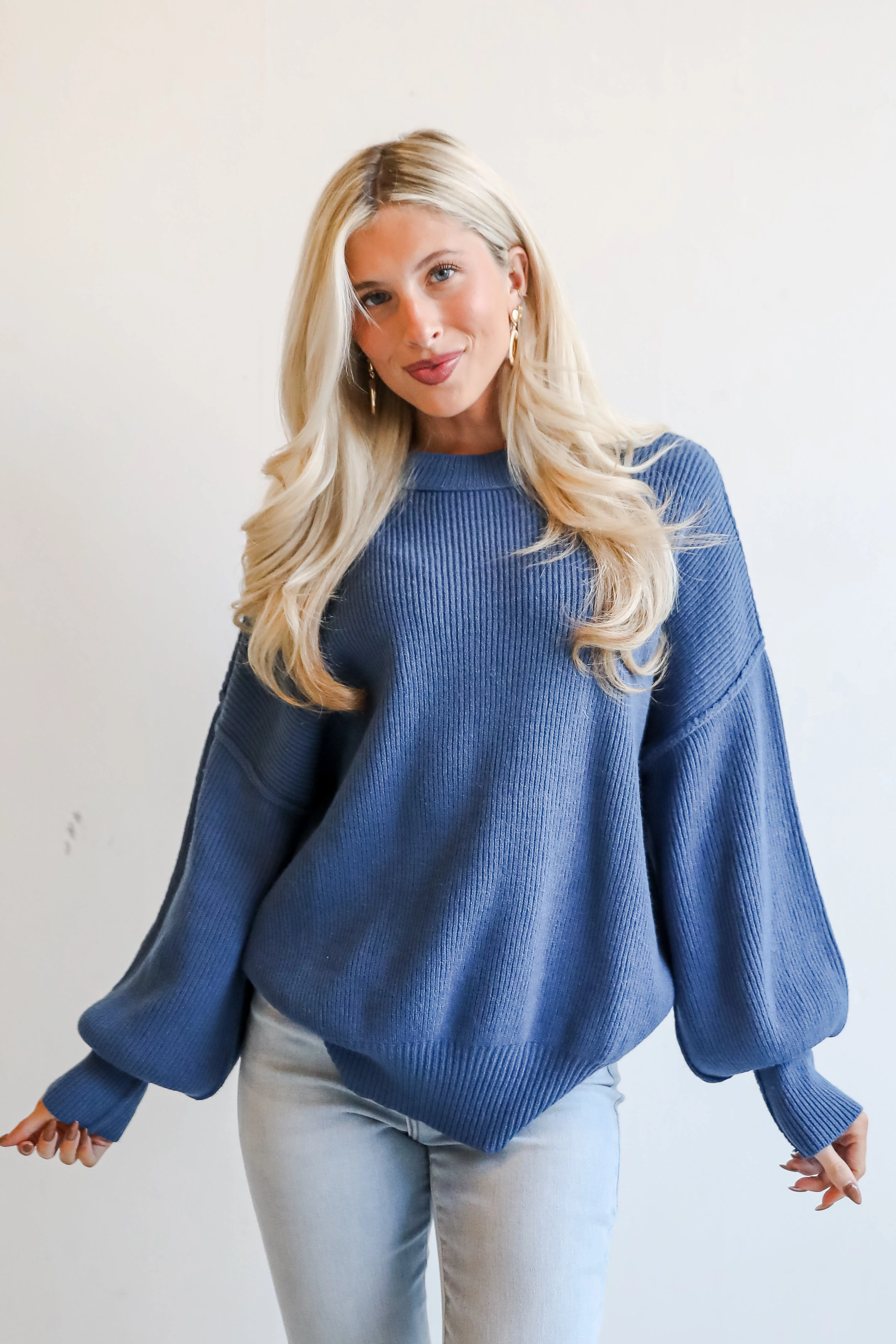 FINAL SALE - Curated Look Blue Oversized Sweater