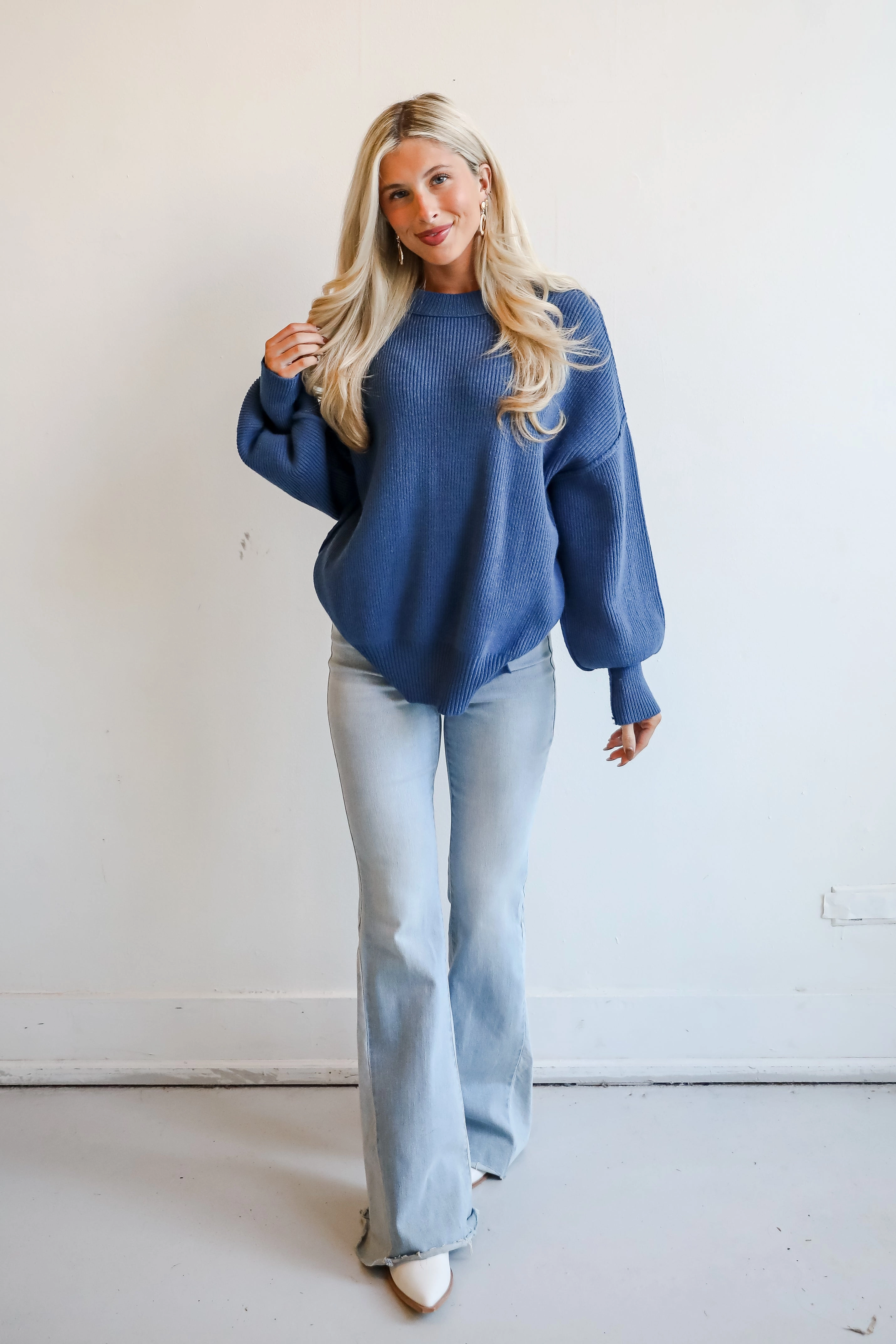 FINAL SALE - Curated Look Blue Oversized Sweater