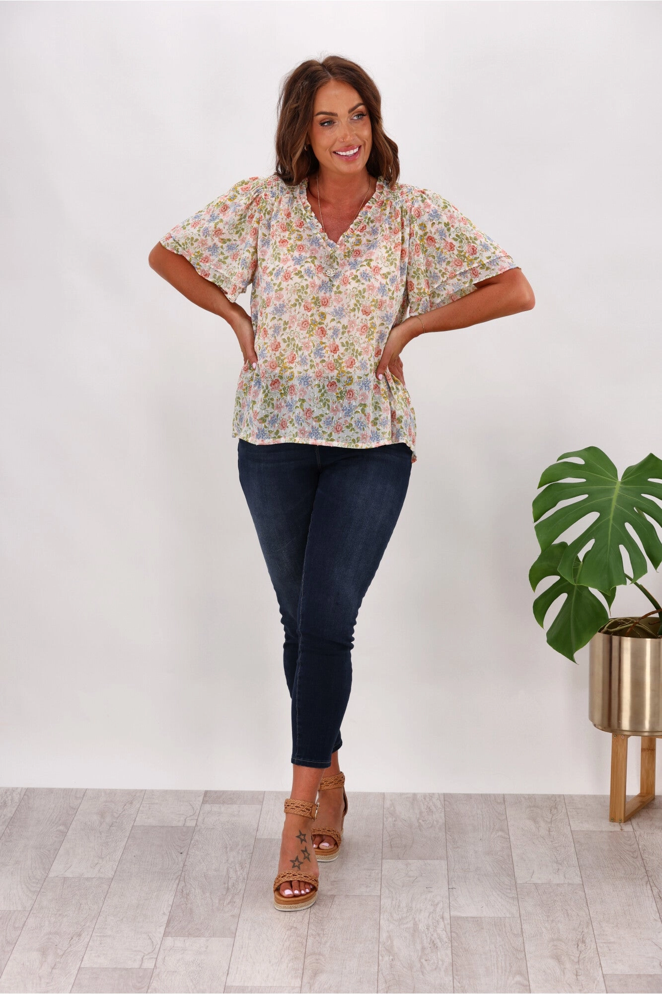 Gloss by Shine On Allie Shirred Detail Top Summer Floral