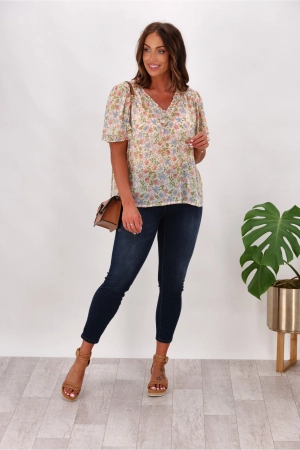 Gloss by Shine On Allie Shirred Detail Top Summer Floral