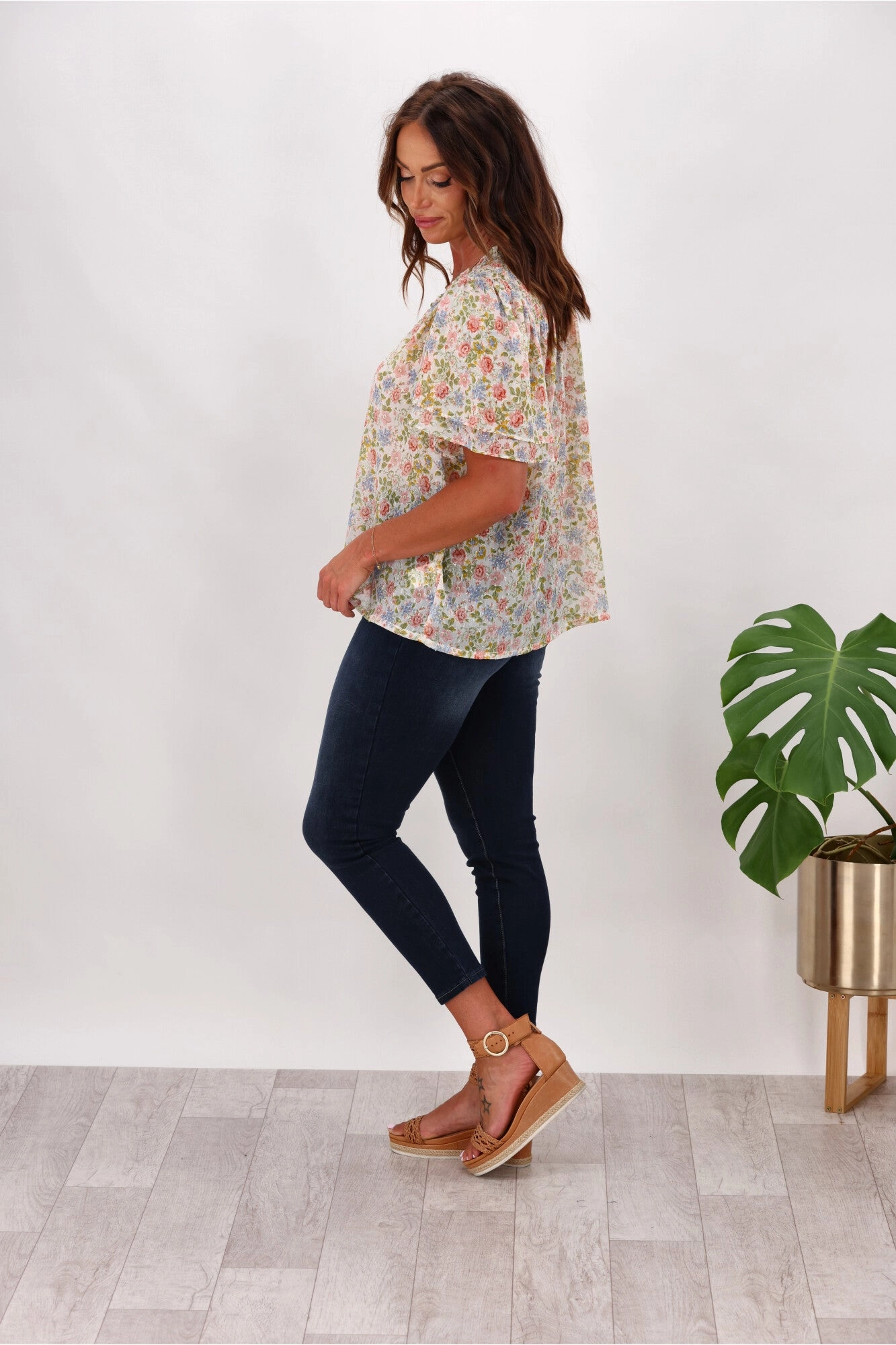 Gloss by Shine On Allie Shirred Detail Top Summer Floral