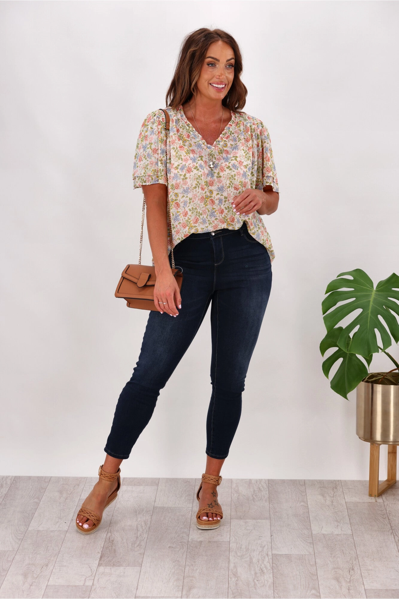 Gloss by Shine On Allie Shirred Detail Top Summer Floral