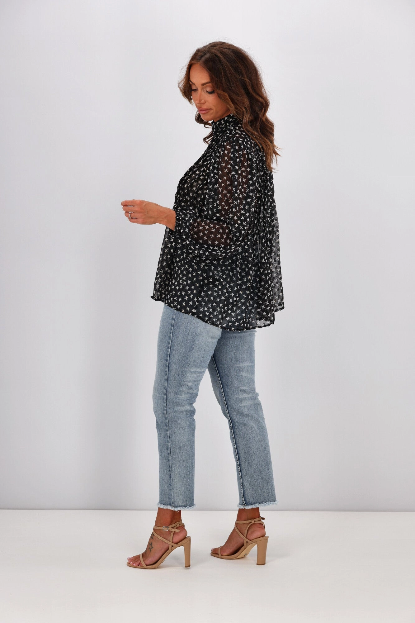 Gloss by Shine On Brigitta Pleat Detail Blouse White Star Dobby Chiffon