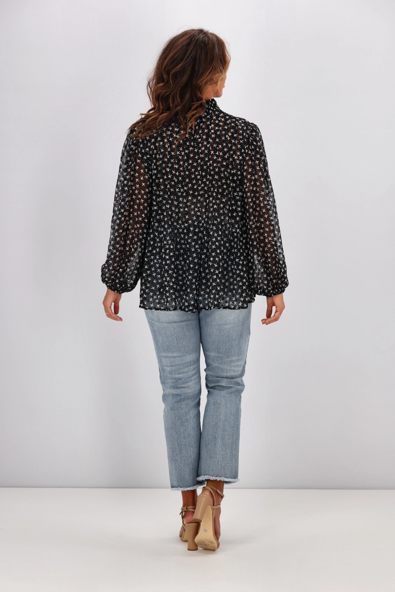 Gloss by Shine On Brigitta Pleat Detail Blouse White Star Dobby Chiffon