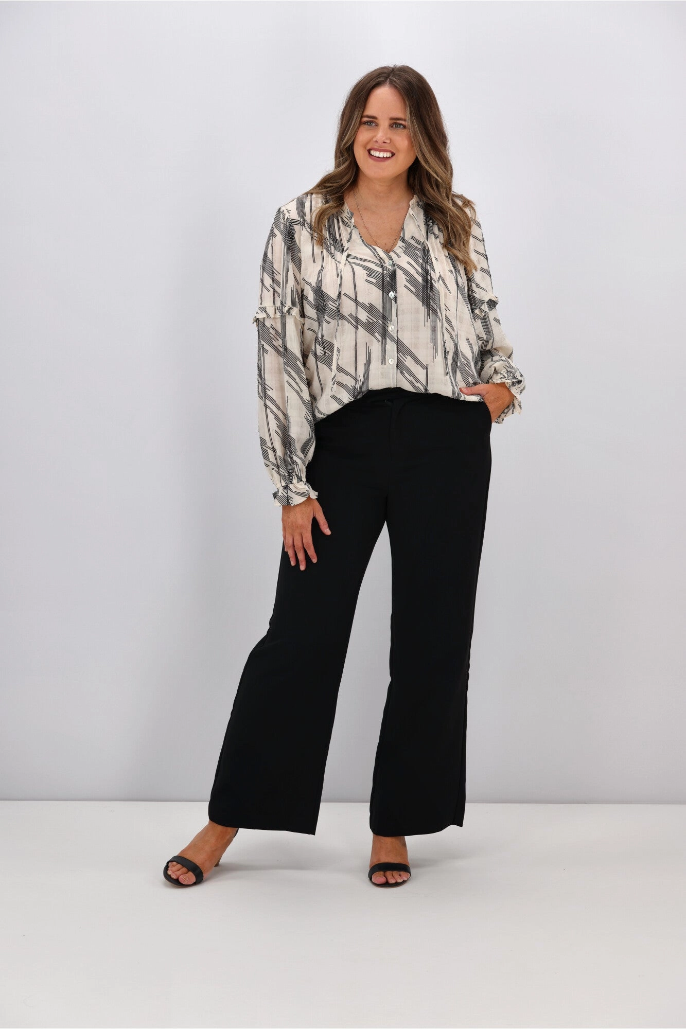 Gloss By Shine On Mia Pintuck Blouse Lines Print