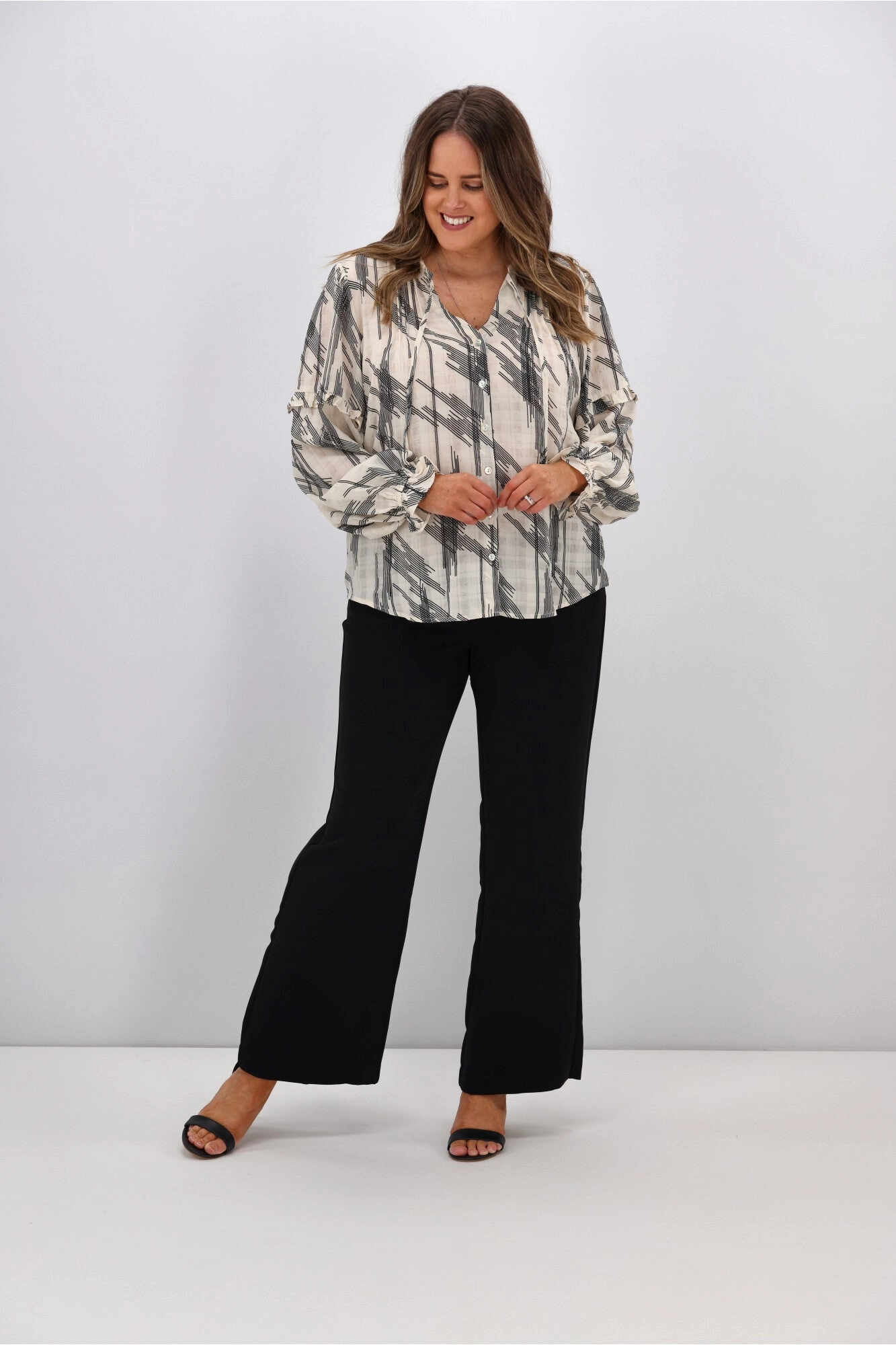 Gloss By Shine On Mia Pintuck Blouse Lines Print