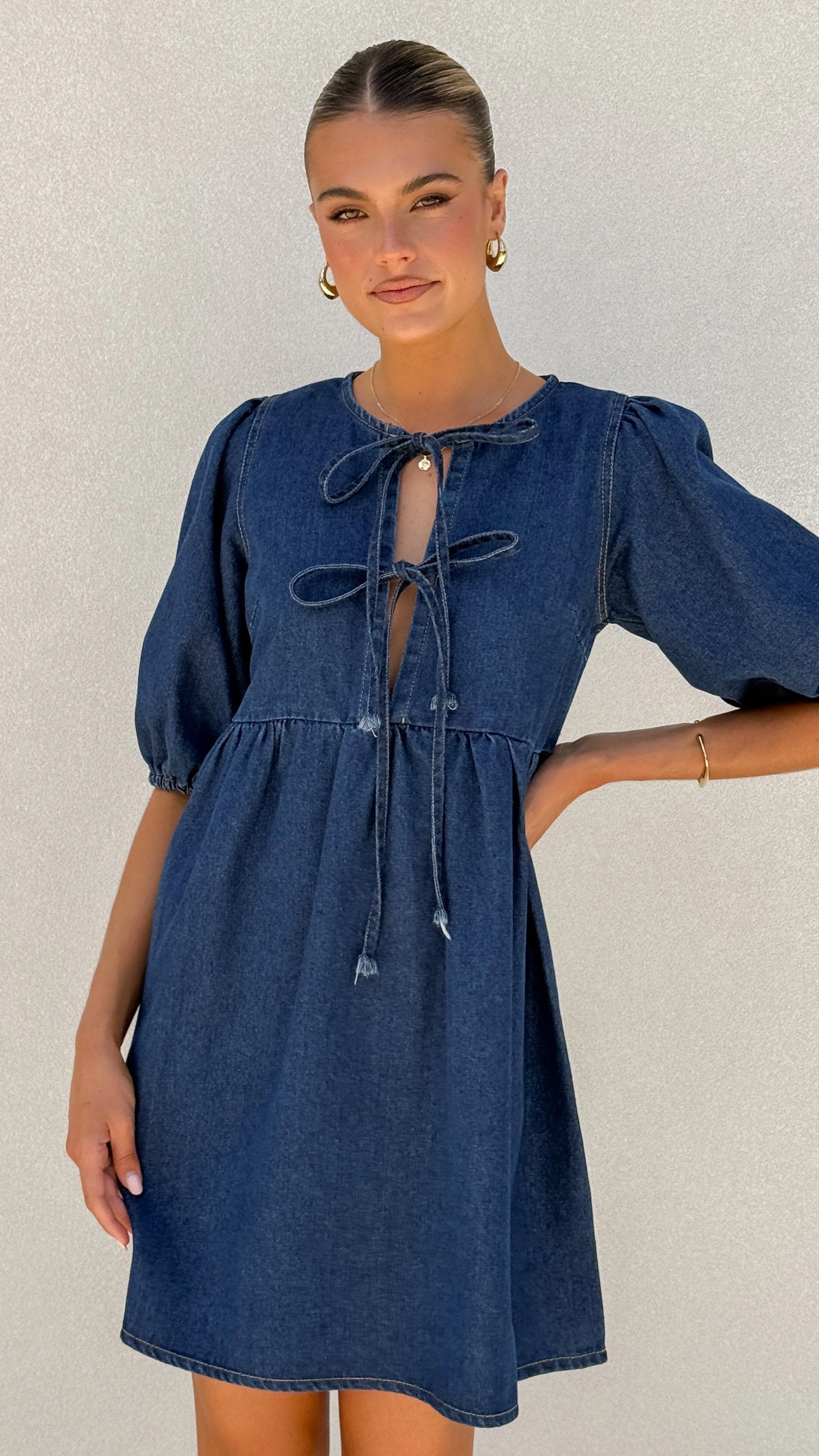 Kassie Tie Up Mini Dress - Dark Denim