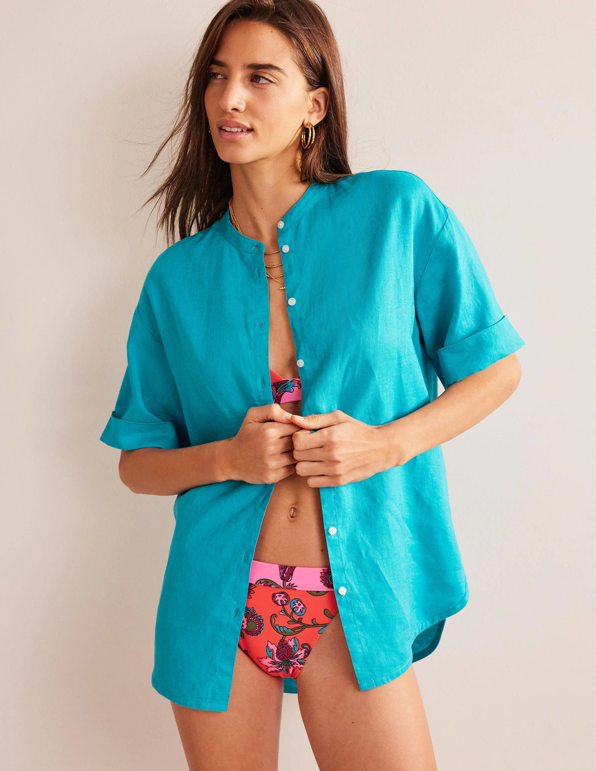 Kimono Sleeve Linen Shirt-Gemstone