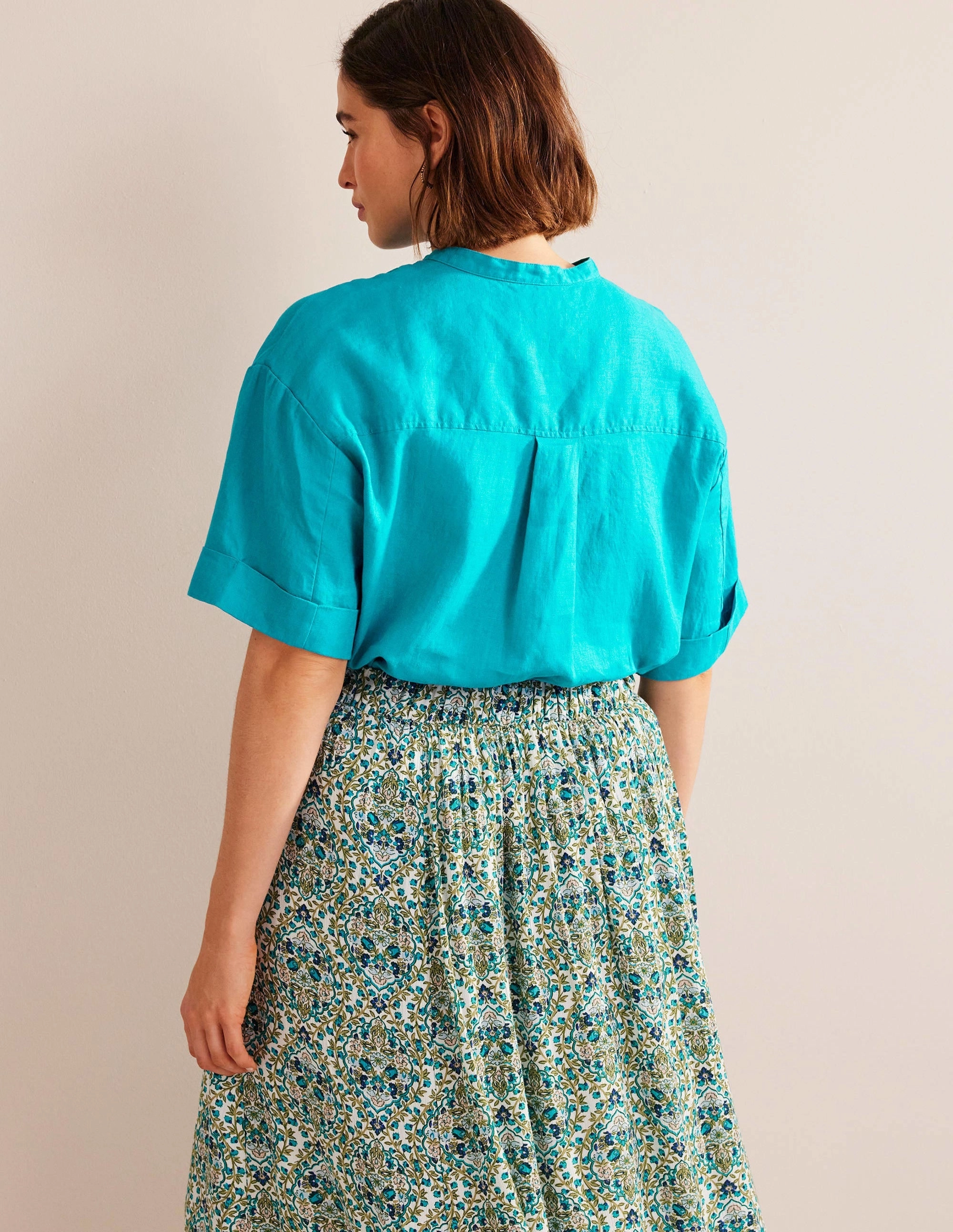Kimono Sleeve Linen Shirt-Gemstone