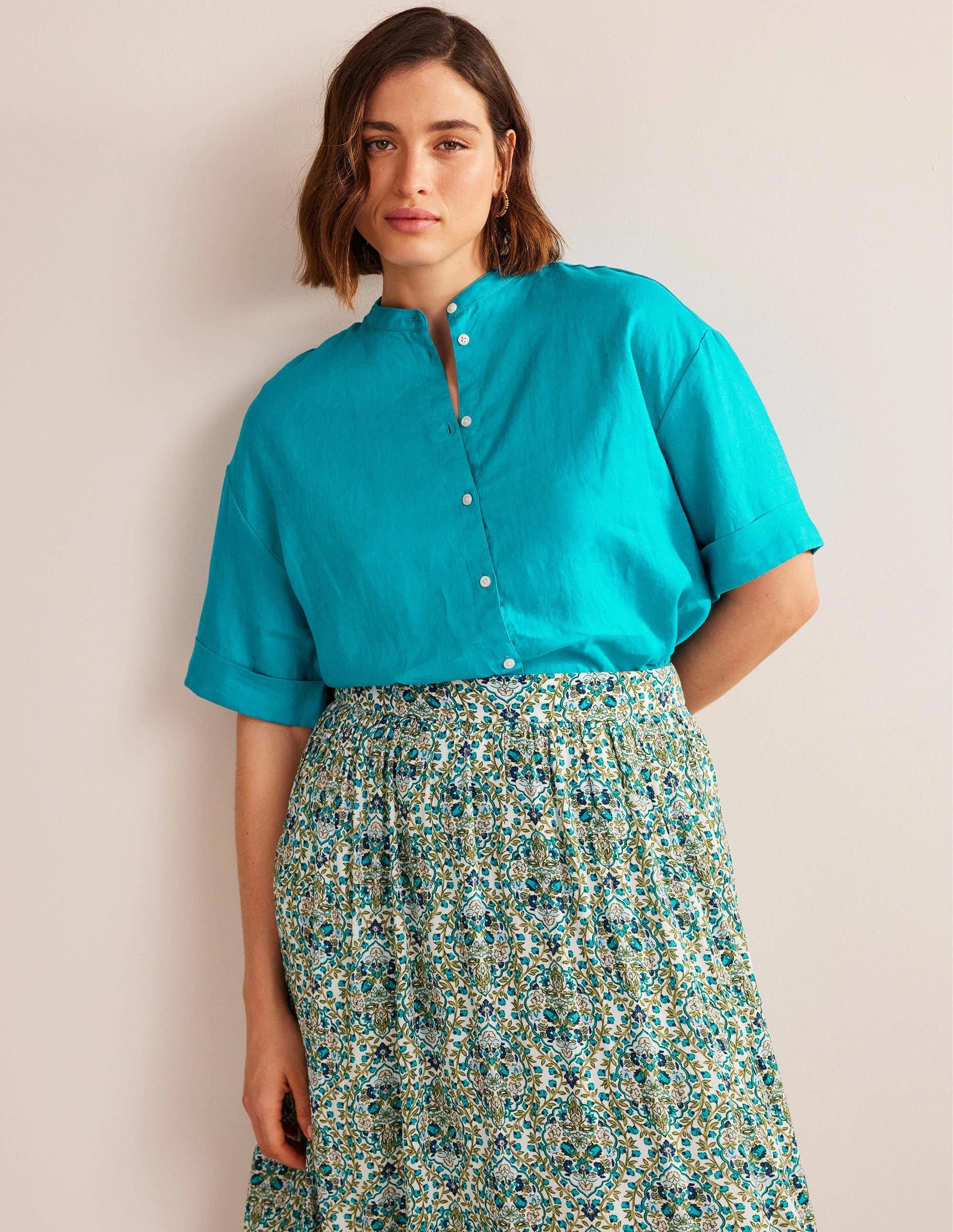 Kimono Sleeve Linen Shirt-Gemstone