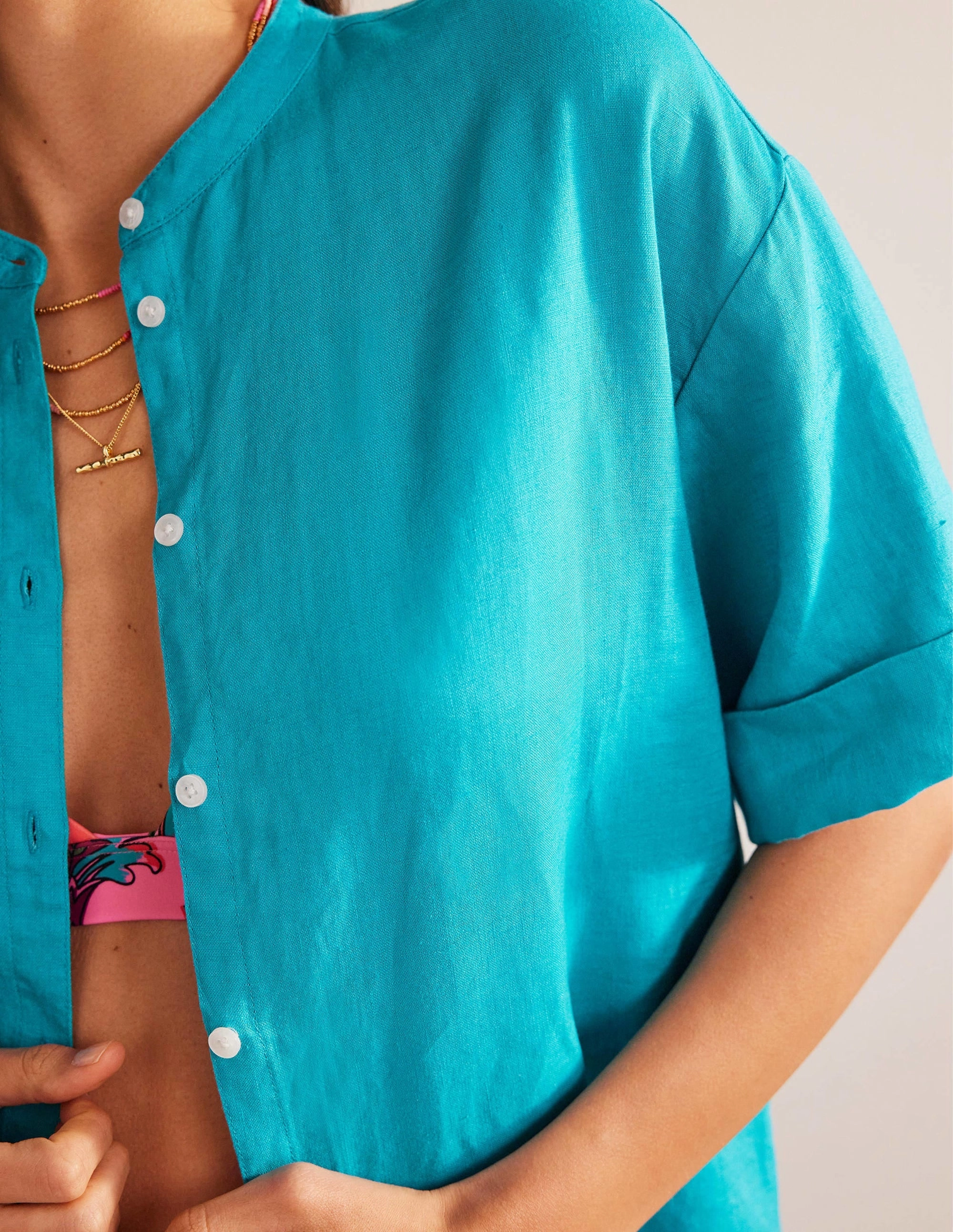 Kimono Sleeve Linen Shirt-Gemstone