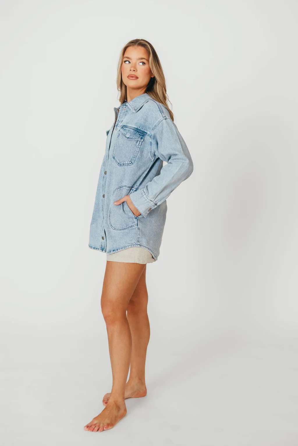 Meritt Longline Denim Jacket in Light Wash