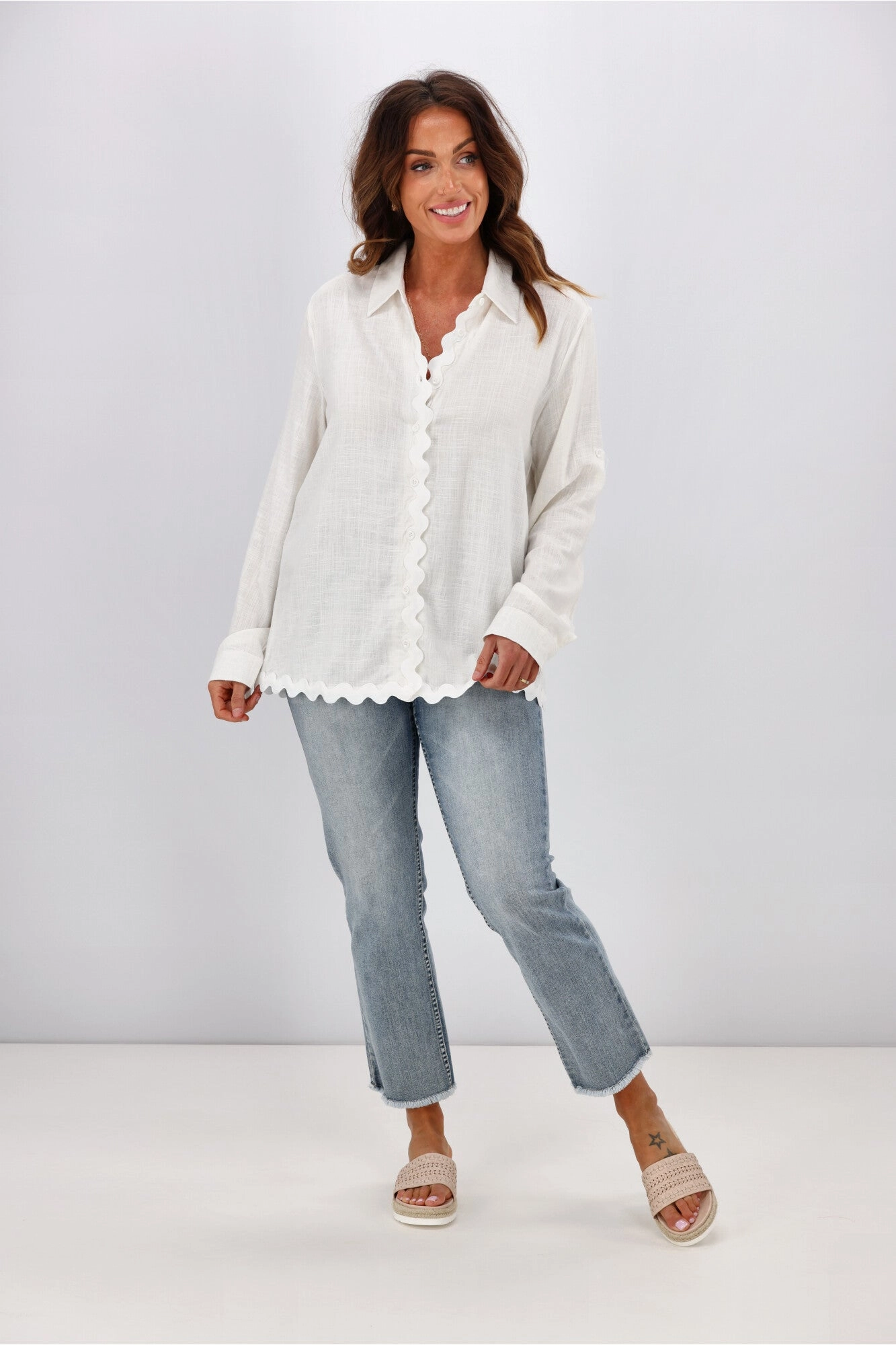 Miss Marlow Ric Rac Linen Shirt White