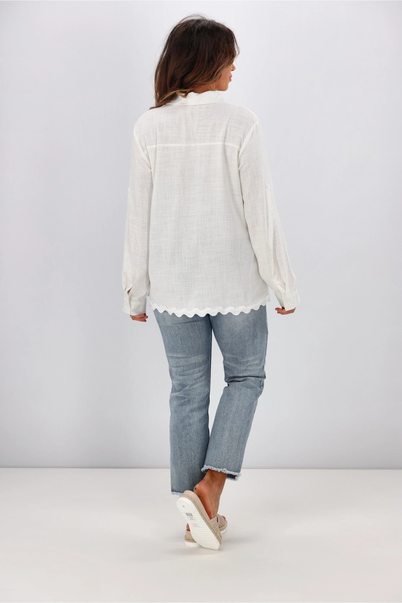 Miss Marlow Ric Rac Linen Shirt White