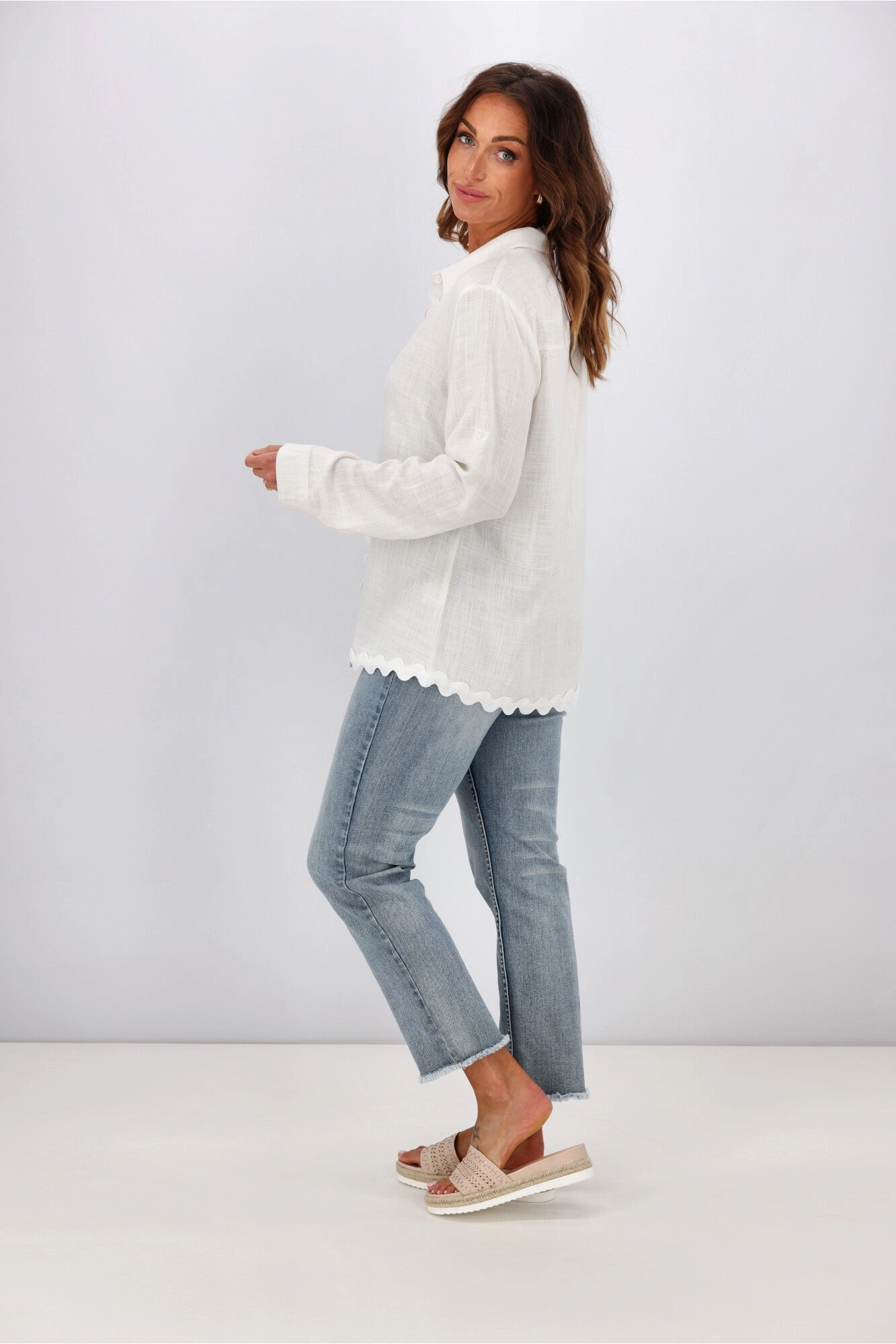 Miss Marlow Ric Rac Linen Shirt White