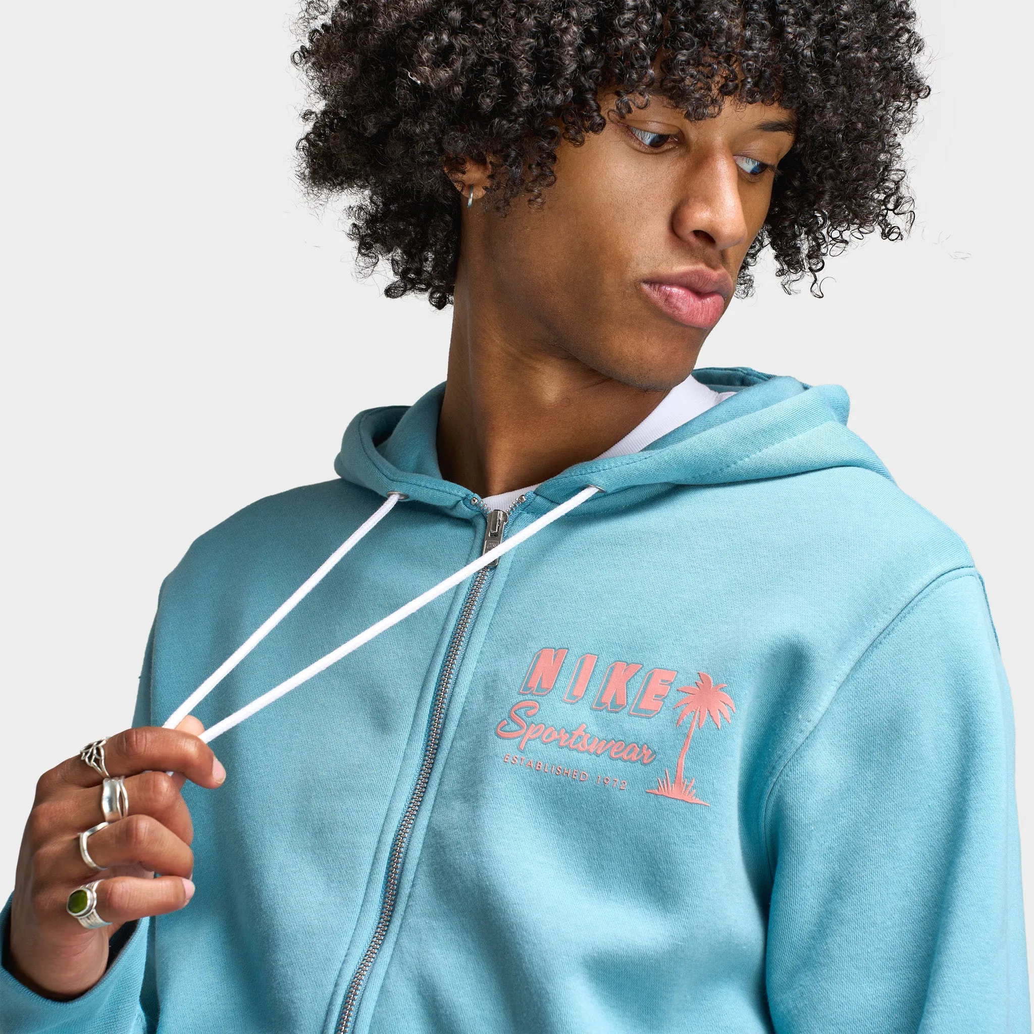 Nike Club Full Zip Hoodie Sweet Denim Turq / Red Stardust - Red Stardust
