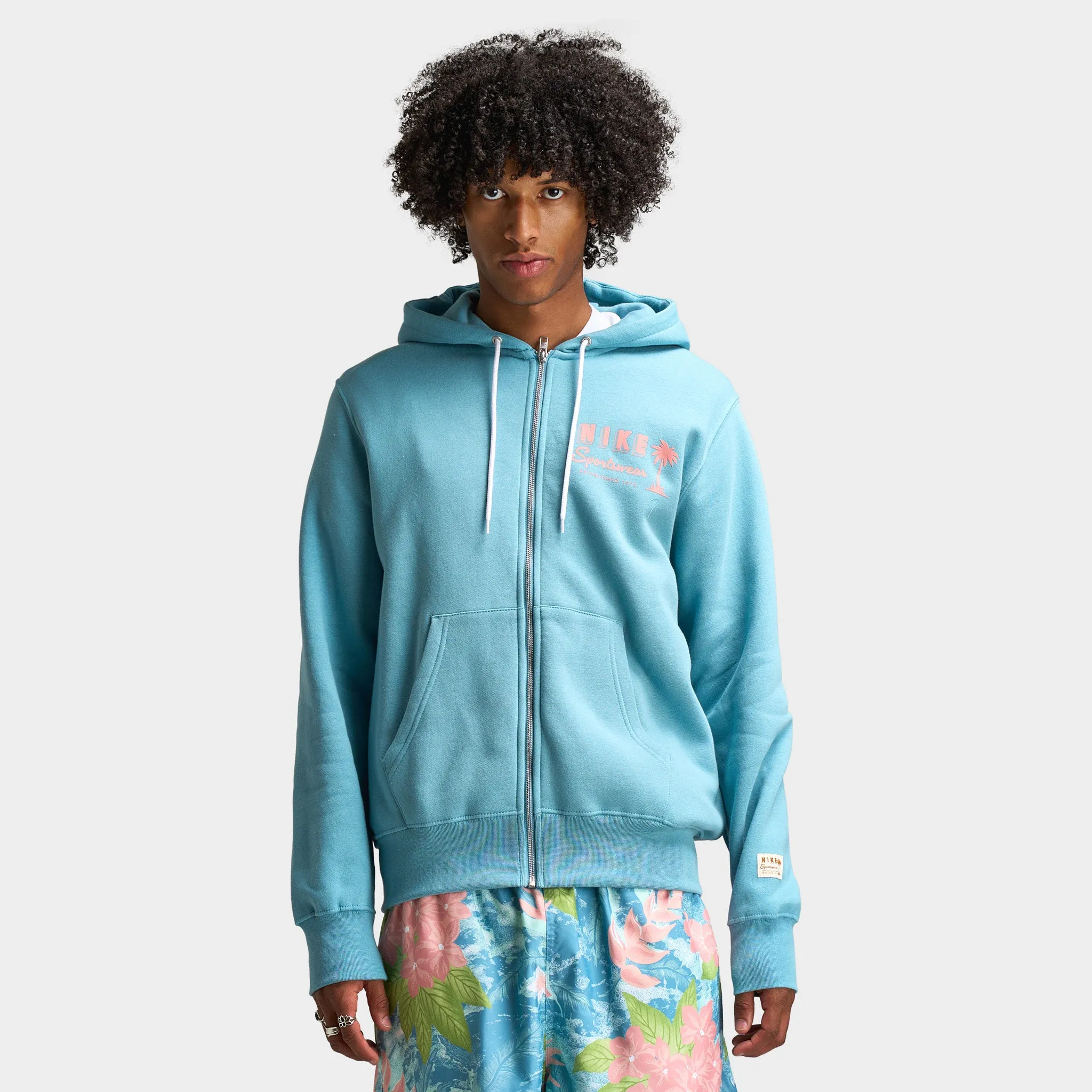 Nike Club Full Zip Hoodie Sweet Denim Turq / Red Stardust - Red Stardust