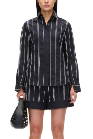 Poplin Shirt with Wave Embroidery