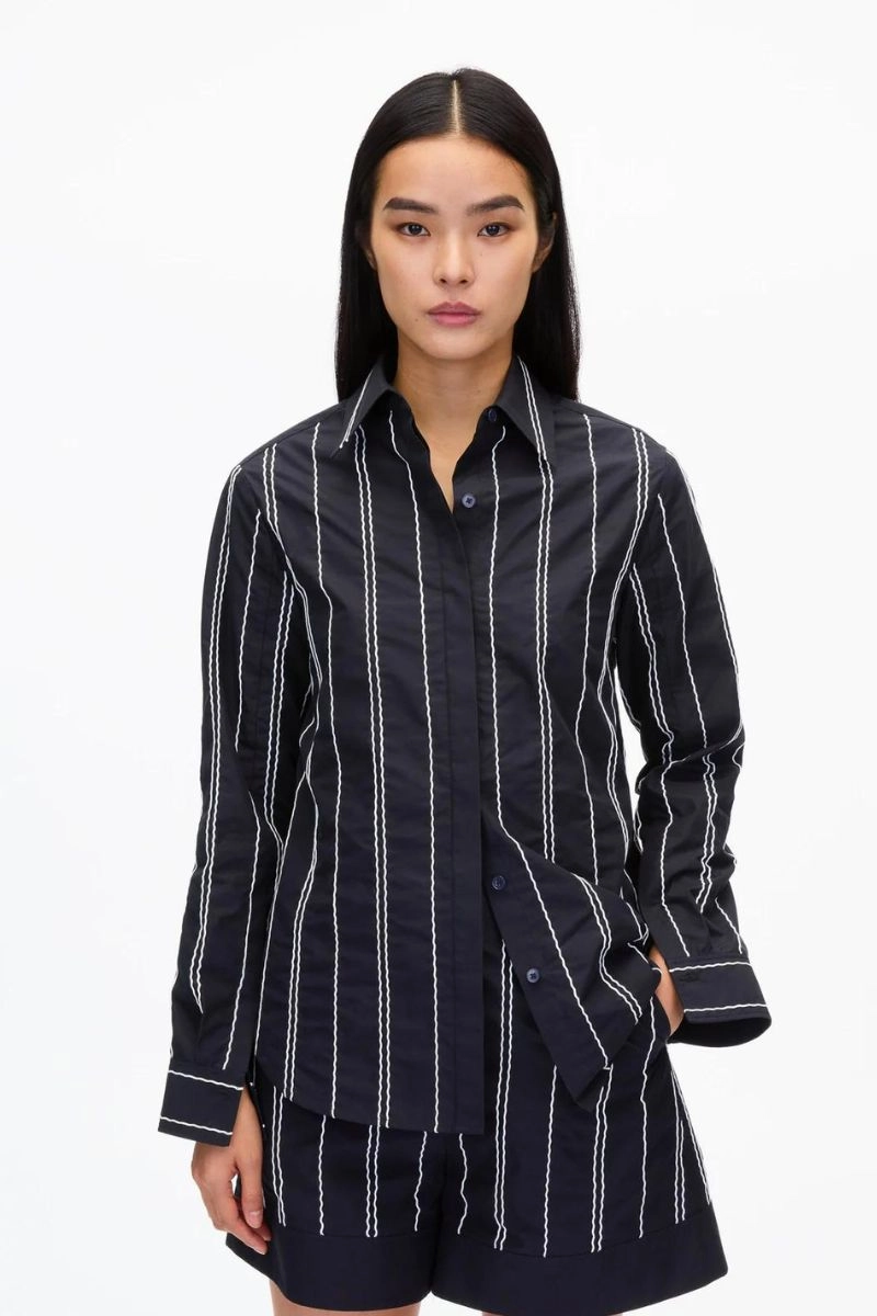 Poplin Shirt with Wave Embroidery