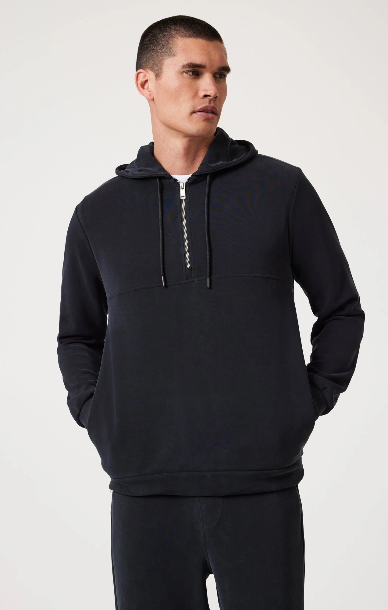 QUARTER ZIP HOODIE IN JET BLACK