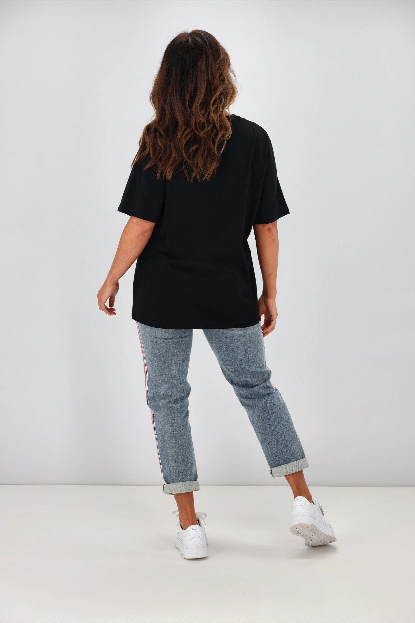 Rebel Club by Shine On Stripe Heart Boyfriend Tee Black