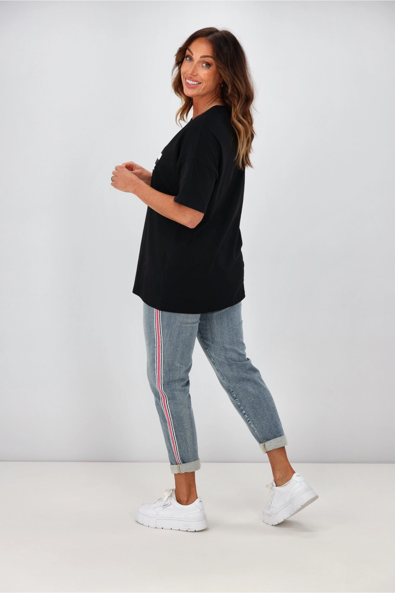 Rebel Club by Shine On Stripe Heart Boyfriend Tee Black