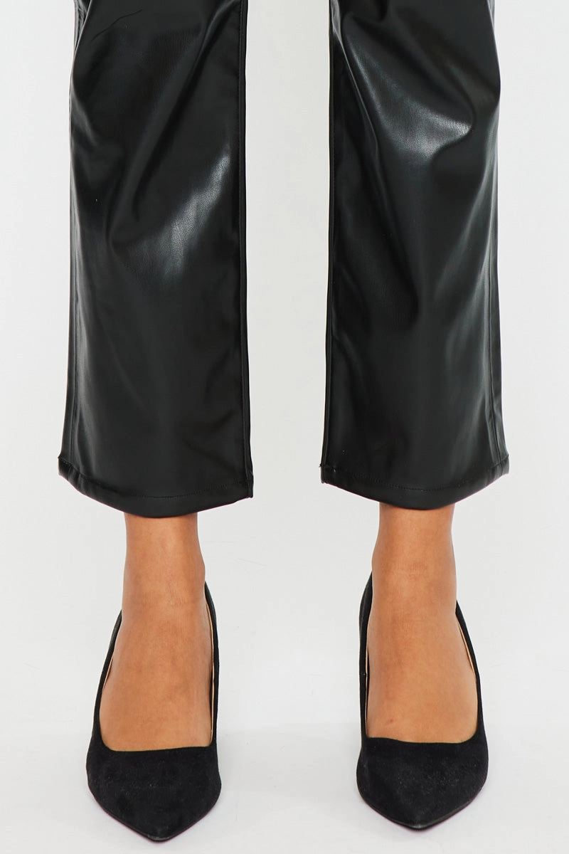 Rudi High Rise Faux Leather Slim Straight Leg  Jeans
