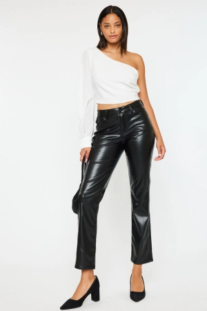 Rudi High Rise Faux Leather Slim Straight Leg  Jeans