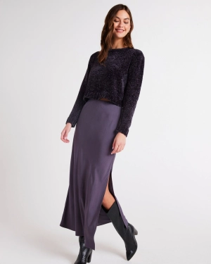 Satin Side Slit Maxi Skirt - Galaxy Smoke