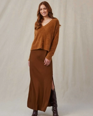 Satin Side Slit Maxi Skirt - Twilight Gold