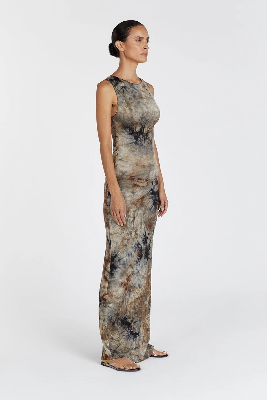 SAWYER TAUPE TIE DYE MIDI DRESS