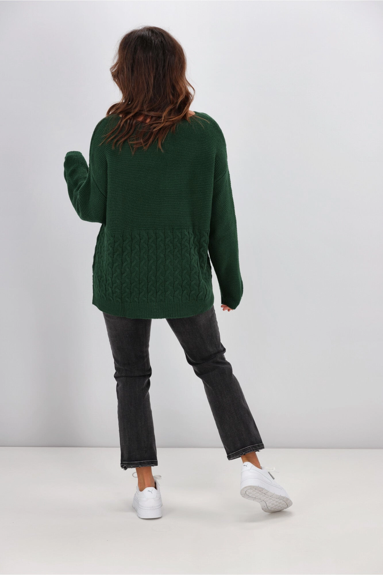 Shine On Label Maria Cable Detail Drop Shoulder Jumper Forest Green