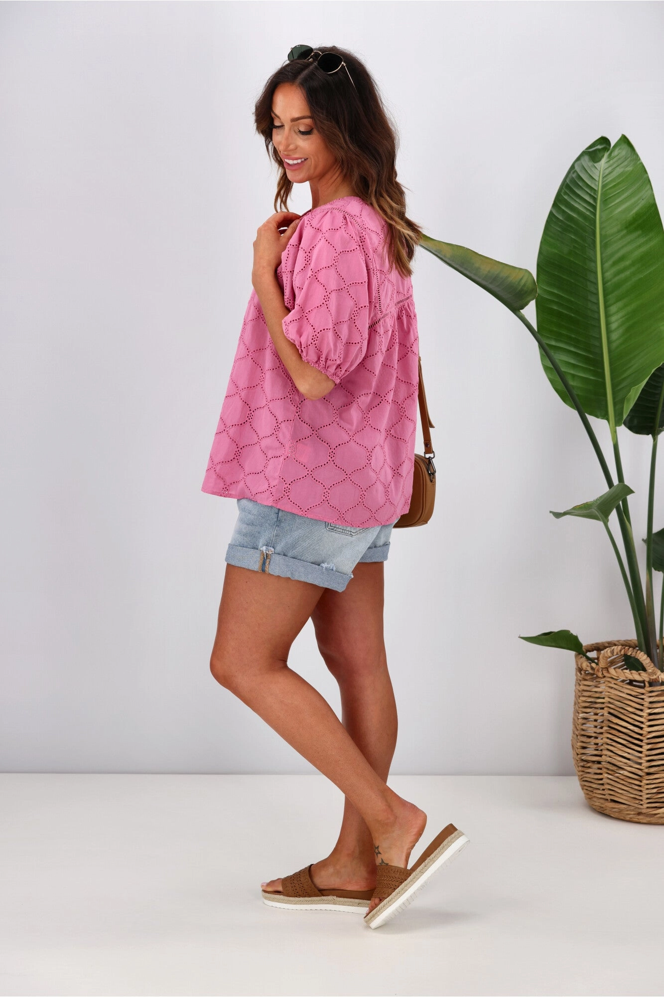 Shine On Label Misty Lace Insert Top Pink Broiderie