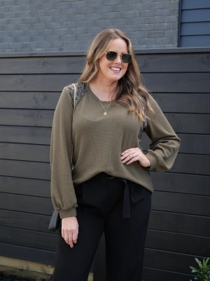 Shine On label Sherryn Print Shoulder Top Olive