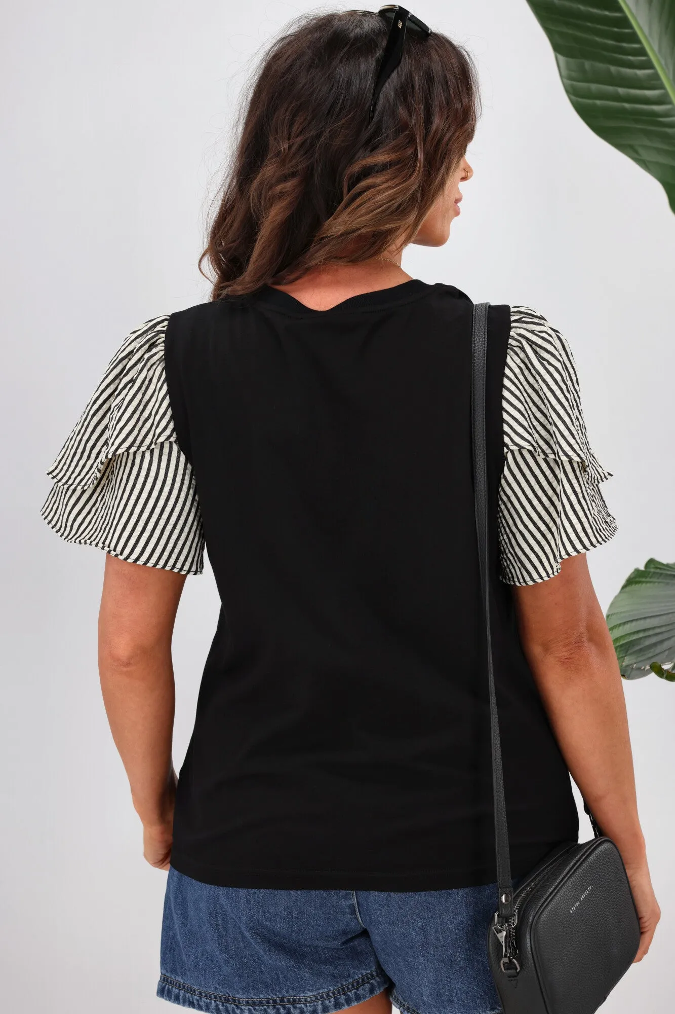 Shine On Label Tilda Stripe Sleeve Top Black