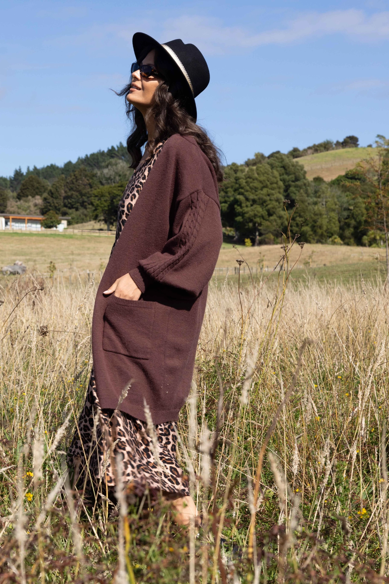 Shine On Label Wyatt Cable Knit Cardigan Chocolate