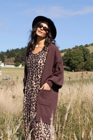 Shine On Label Wyatt Cable Knit Cardigan Chocolate