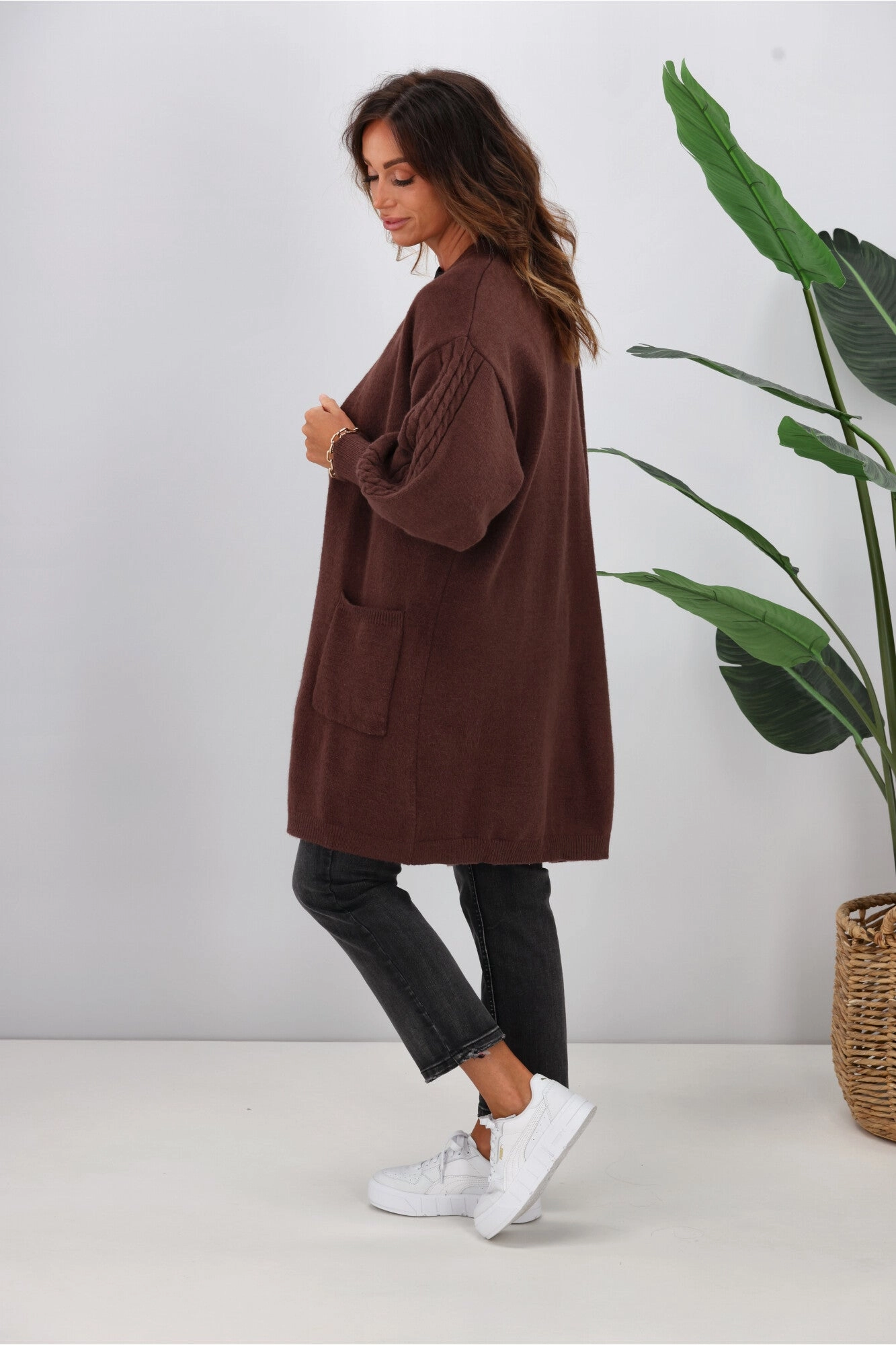 Shine On Label Wyatt Cable Knit Cardigan Chocolate