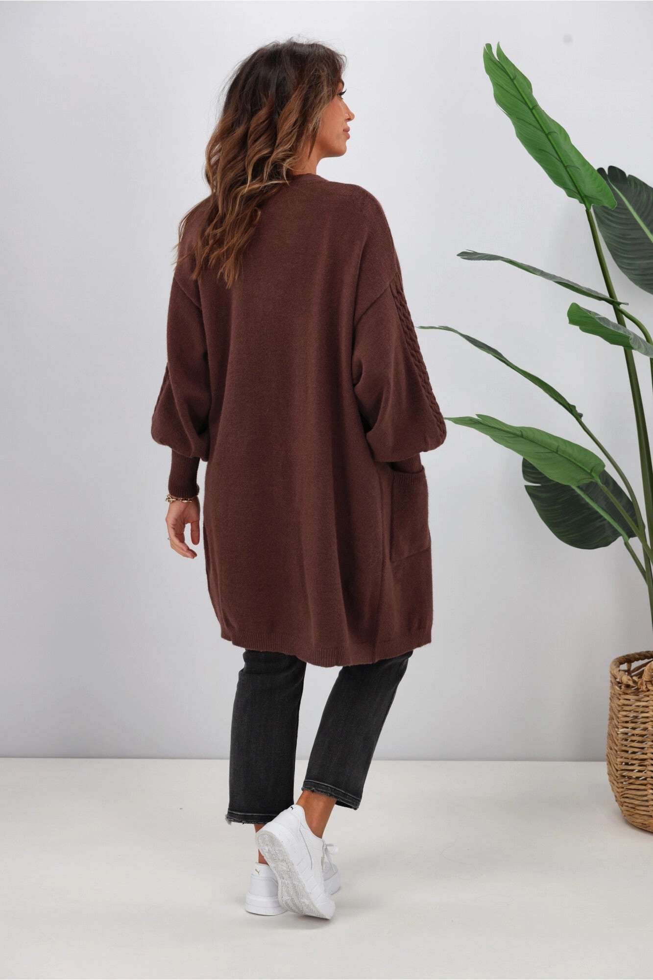 Shine On Label Wyatt Cable Knit Cardigan Chocolate